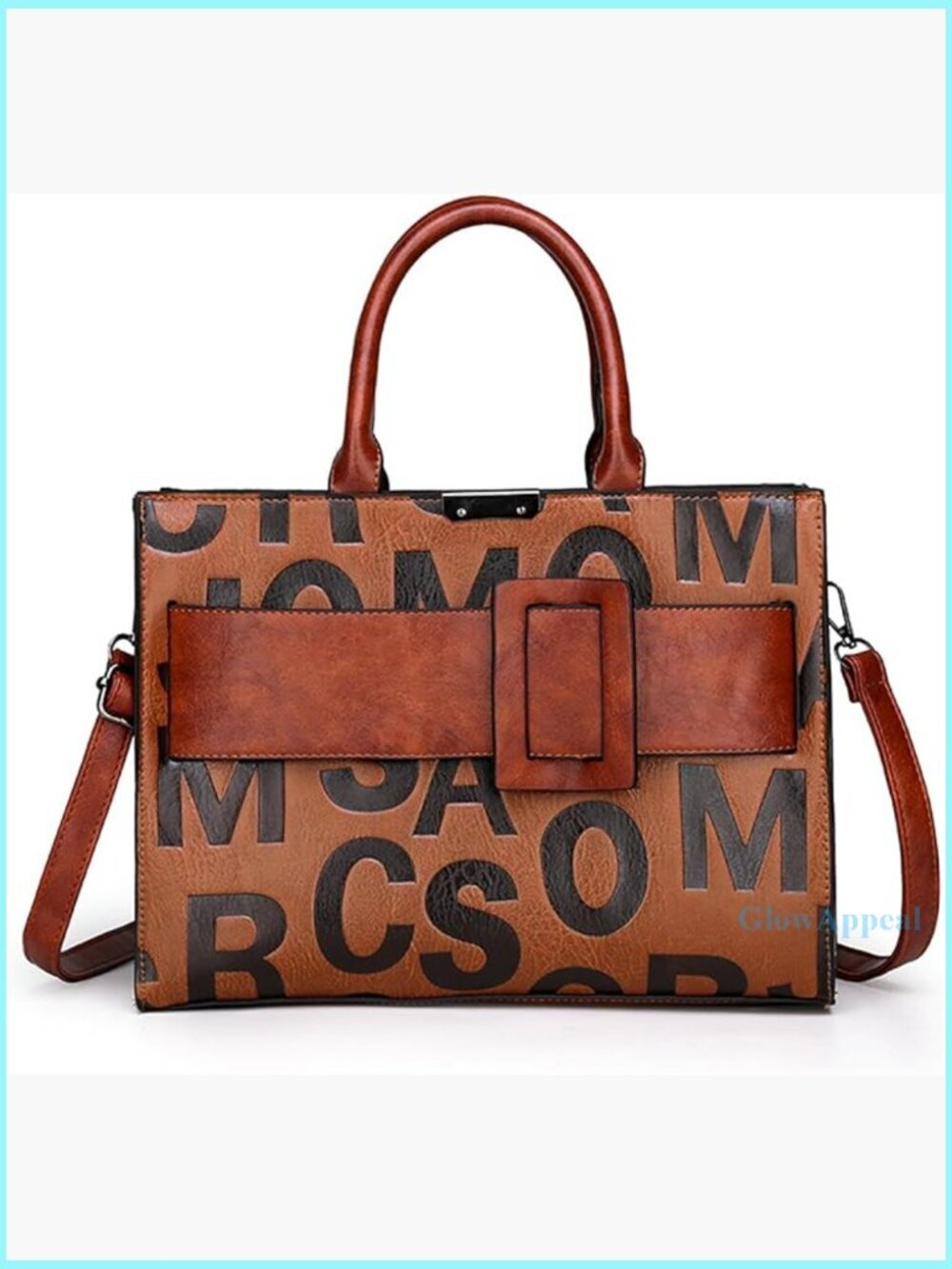 Large Vegan Leather Satchel Tote with Adjustable Strap, Multiple Pockets